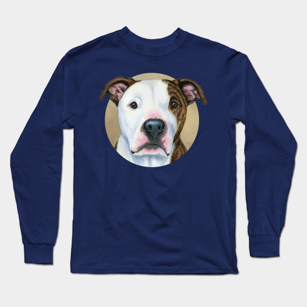 Brindle and White Pitbull Terrier Dog Long Sleeve T-Shirt by rebeccawangart